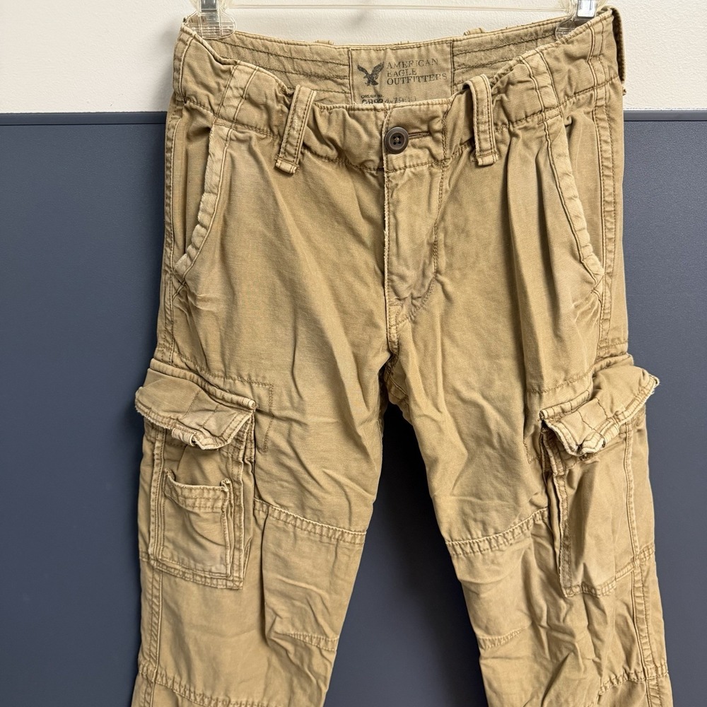 Y2K American Eagle Men's Khaki Cargo Pocket Pants Size 28/30 Grunge Utility‎ - Picture 2 of 10